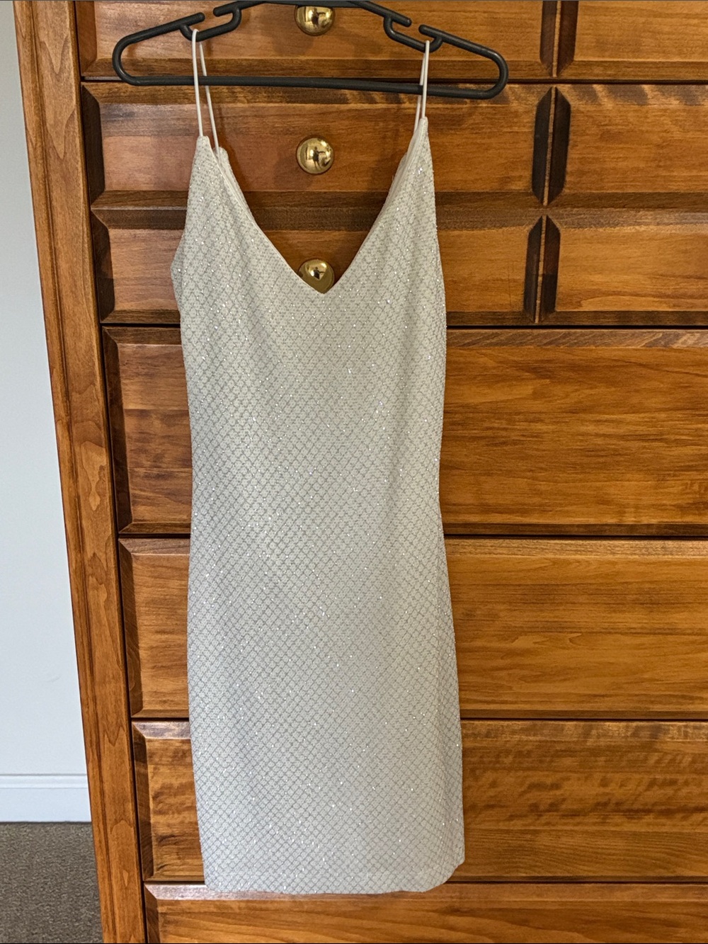B Darlin White and Silver Sparkle Mini Slip Dress